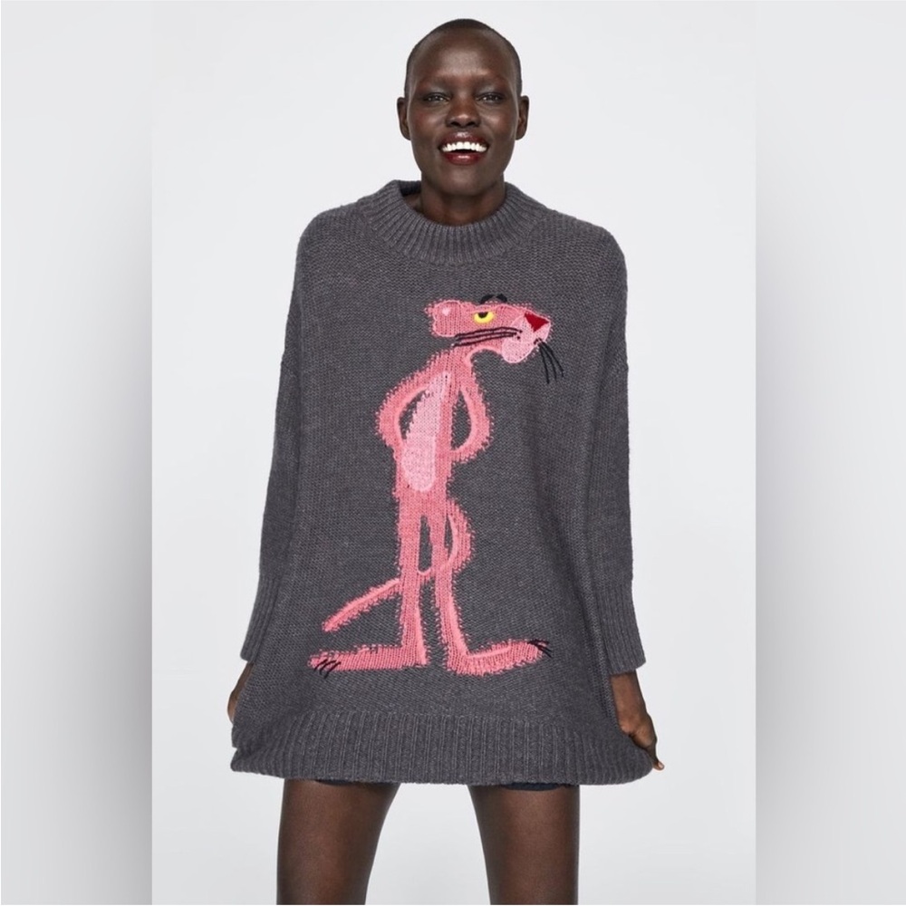 Zara Oversized Pink Panther Sweater Medium Large